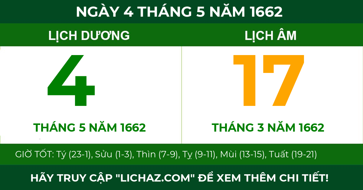 lịch âm ngày 4 tháng 5 năm 1662