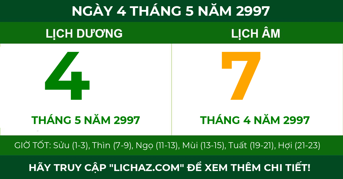 lịch âm ngày 4 tháng 5 năm 2997
