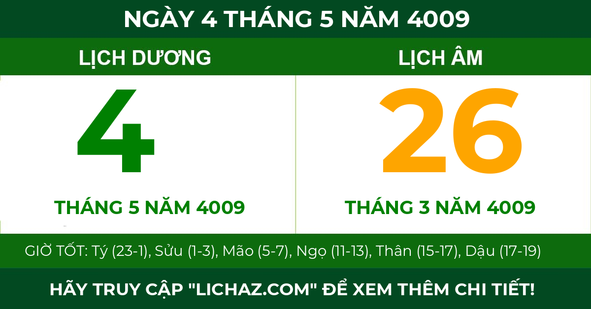 lịch âm ngày 4 tháng 5 năm 4009