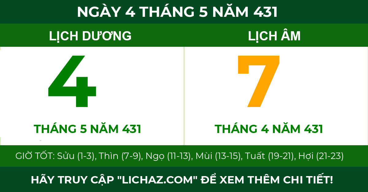 lịch âm ngày 4 tháng 5 năm 431