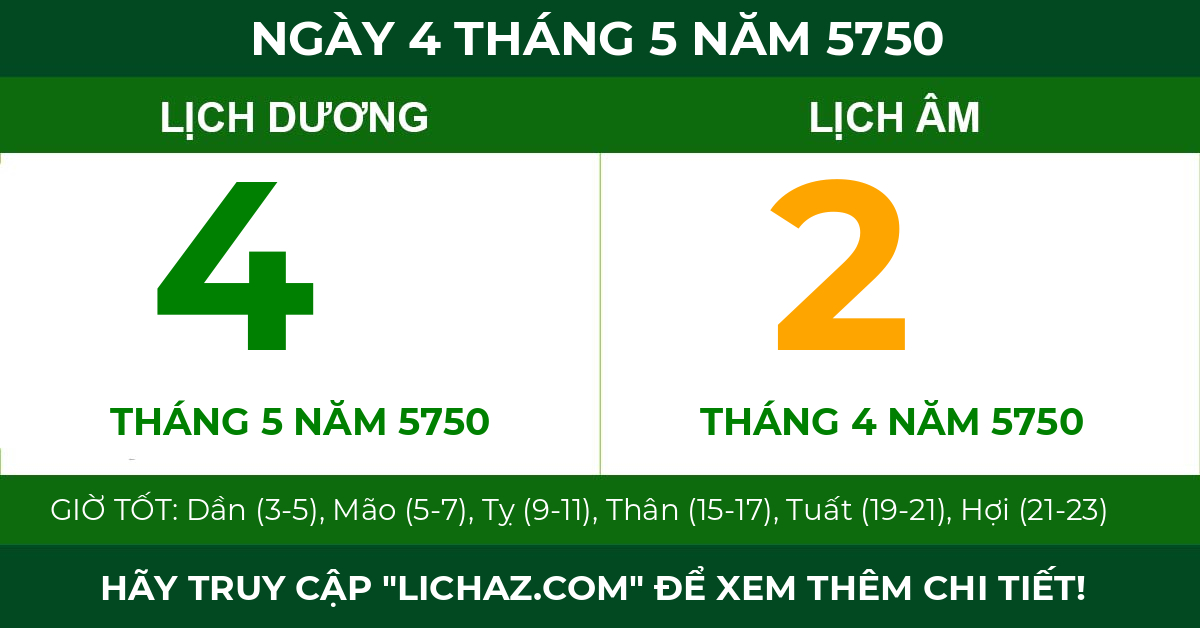 lịch âm ngày 4 tháng 5 năm 5750