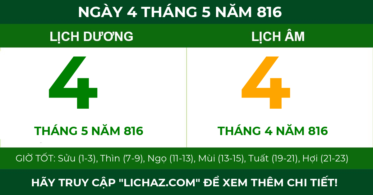 lịch âm ngày 4 tháng 5 năm 816