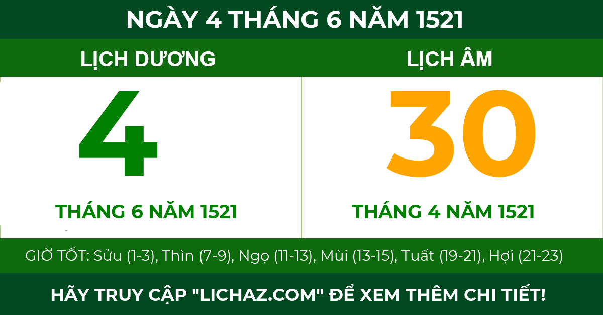 lịch âm ngày 4 tháng 6 năm 1521