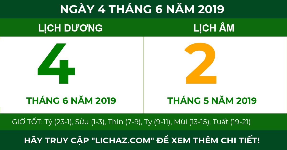 lịch âm ngày 4 tháng 6 năm 2019