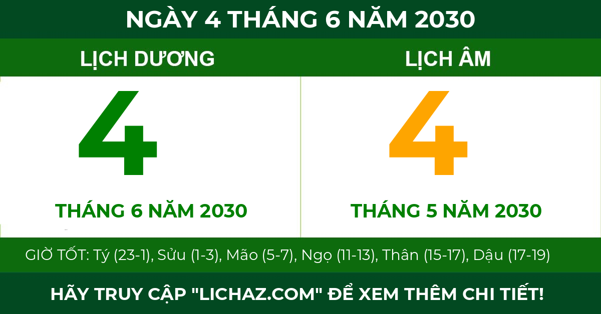 lịch âm ngày 4 tháng 6 năm 2030