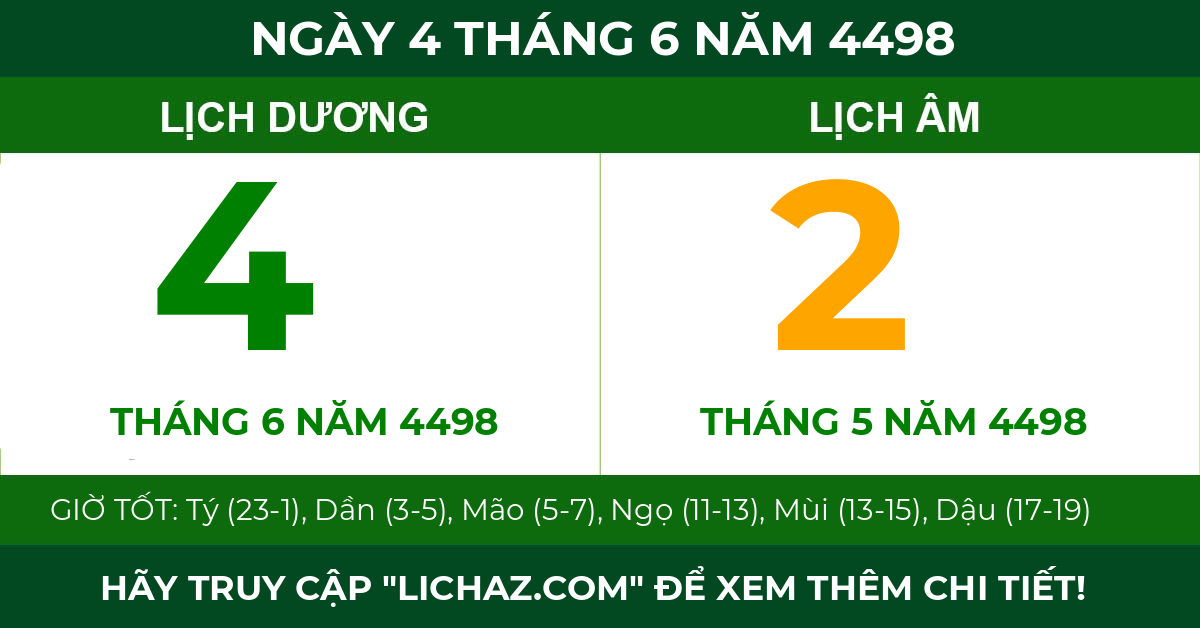 lịch âm ngày 4 tháng 6 năm 4498