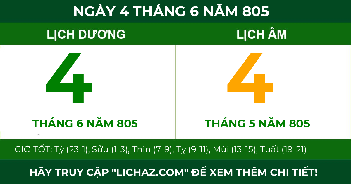 lịch âm ngày 4 tháng 6 năm 805
