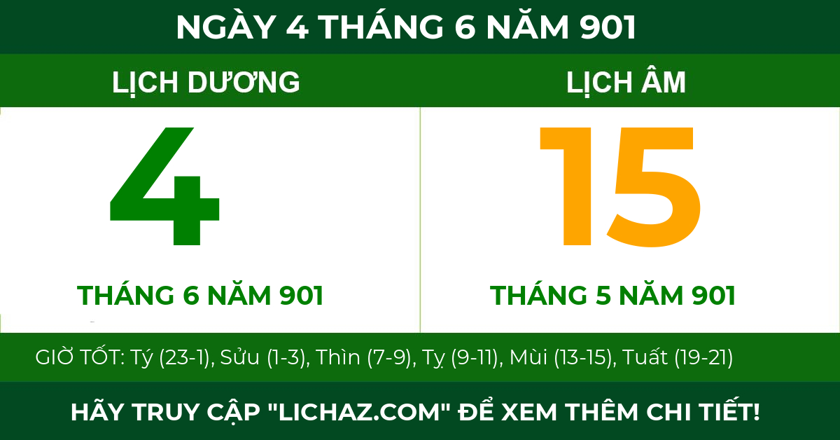 lịch âm ngày 4 tháng 6 năm 901