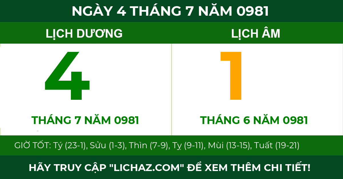 lịch âm ngày 4 tháng 7 năm 0981