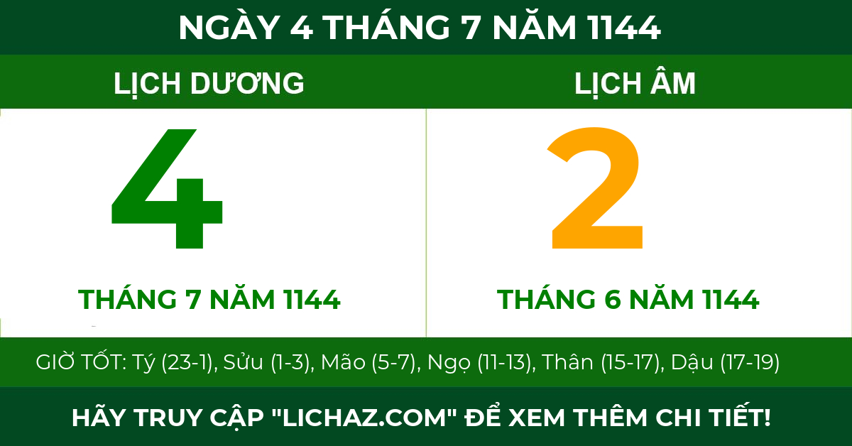 lịch âm ngày 4 tháng 7 năm 1144