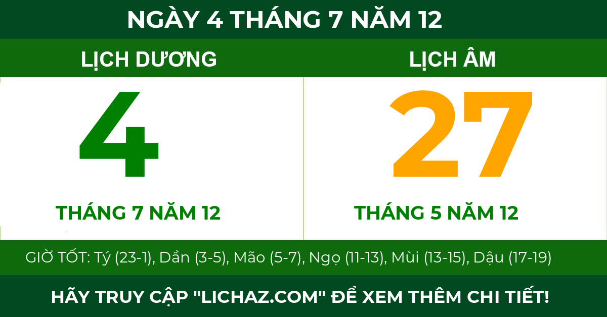 lịch âm ngày 4 tháng 7 năm 12