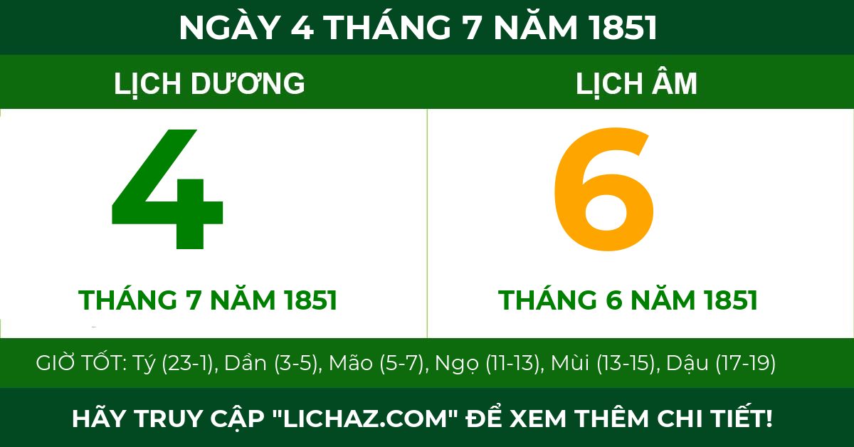 lịch âm ngày 4 tháng 7 năm 1851