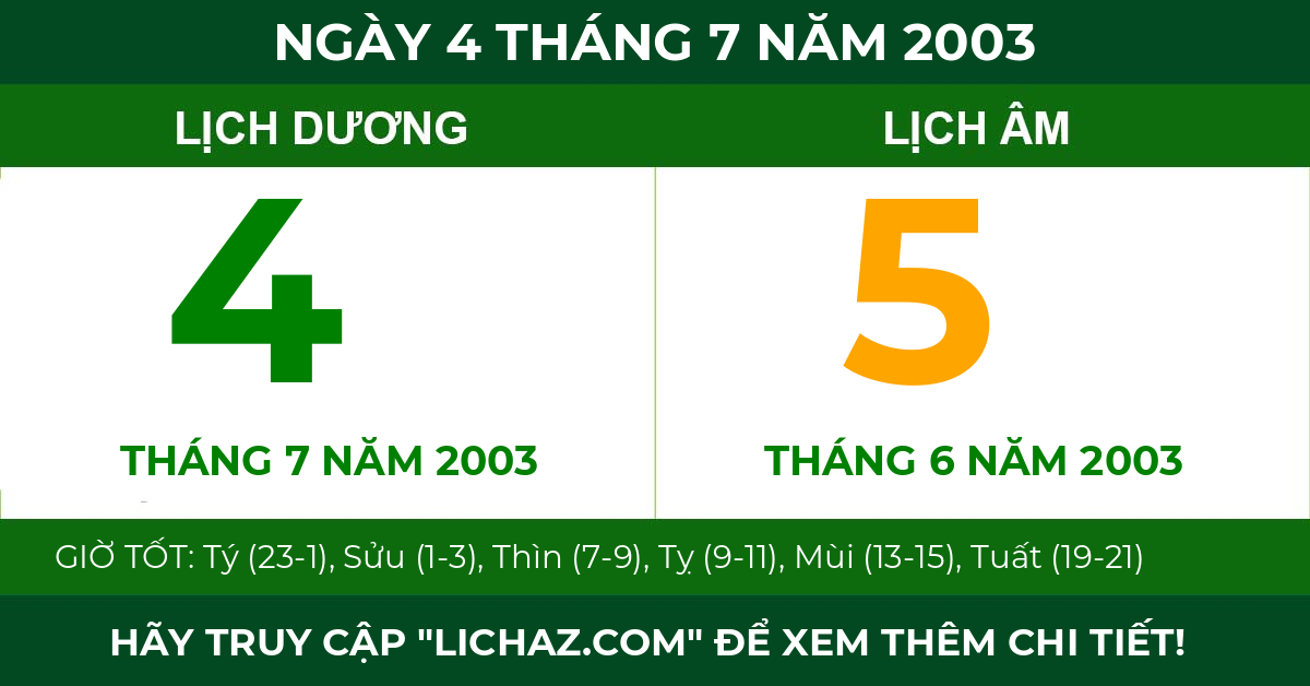 lịch âm ngày 4 tháng 7 năm 2003