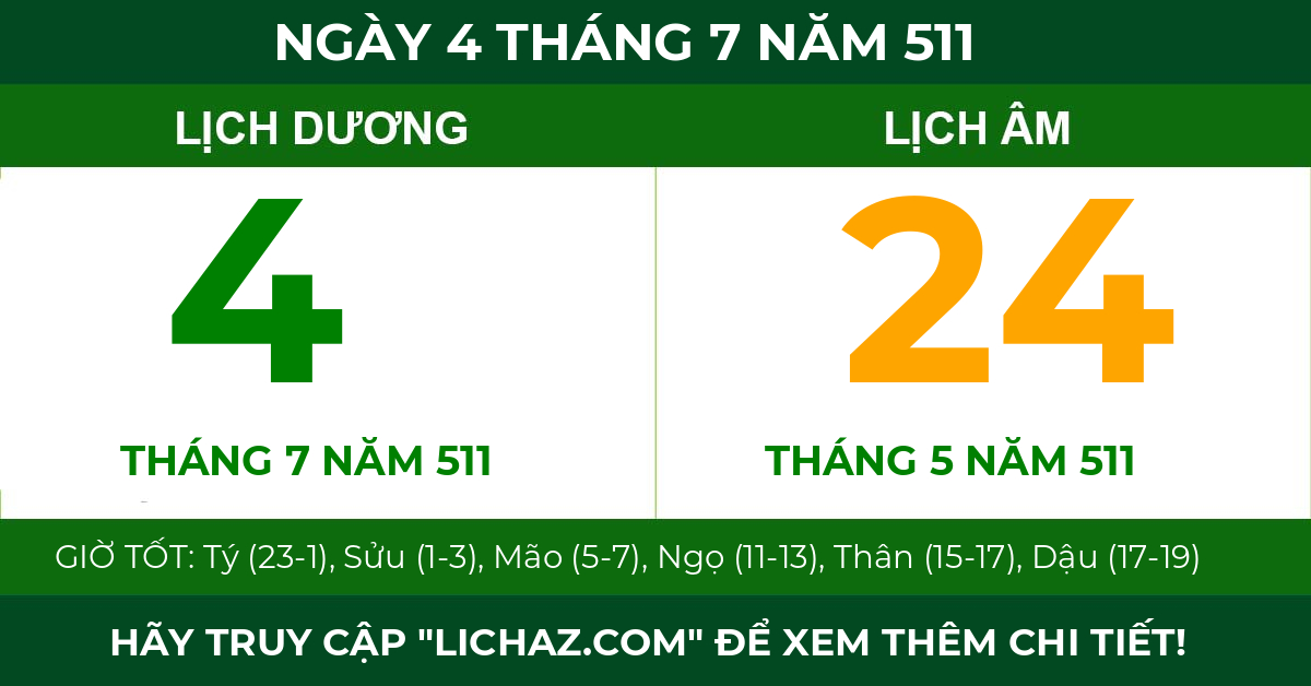 lịch âm ngày 4 tháng 7 năm 511