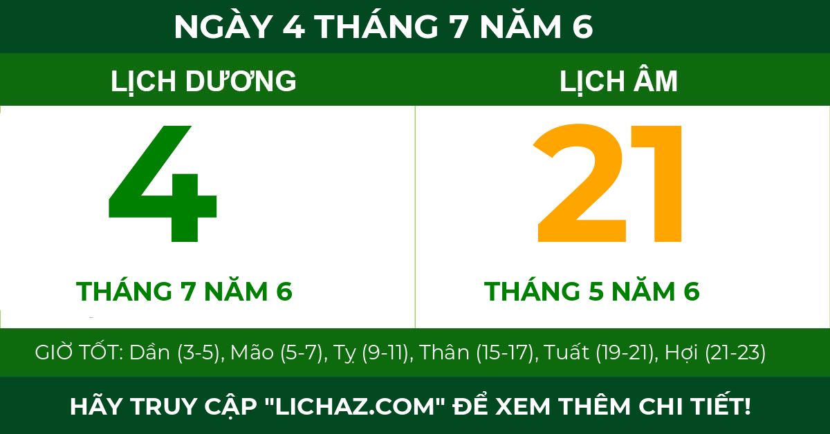 lịch âm ngày 4 tháng 7 năm 6
