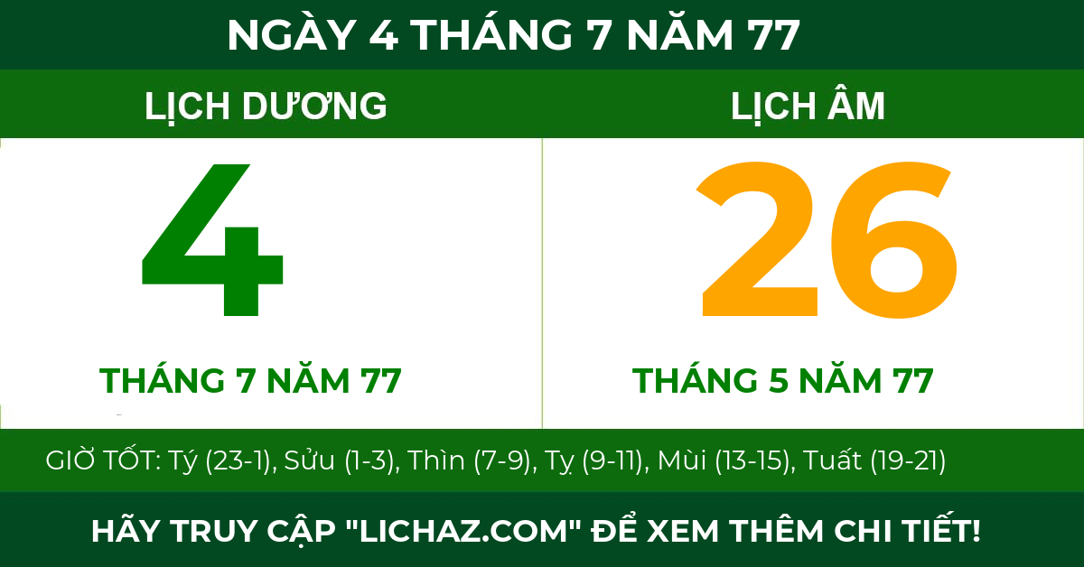 lịch âm ngày 4 tháng 7 năm 77