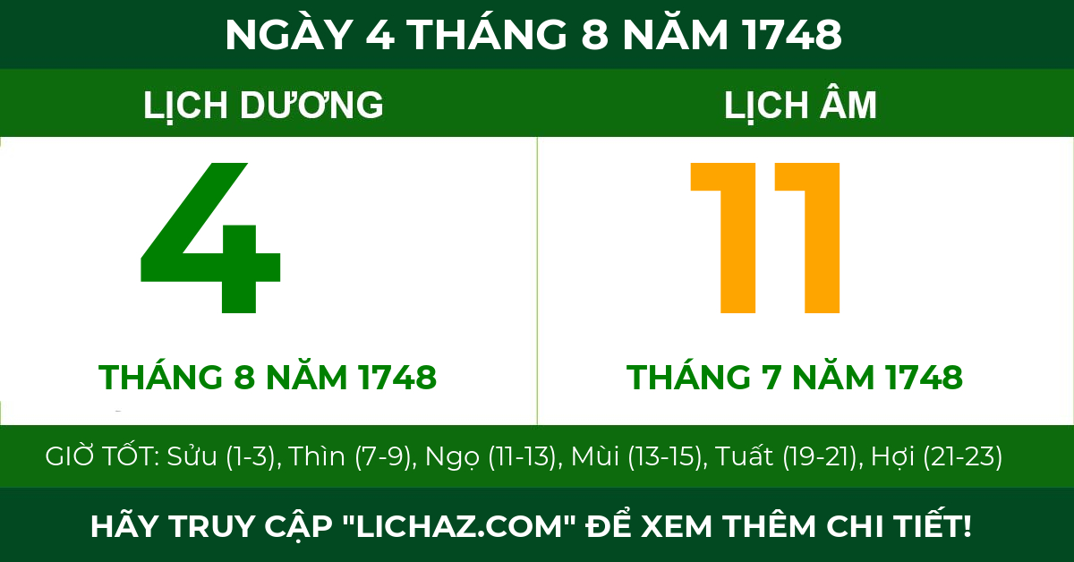 lịch âm ngày 4 tháng 8 năm 1748
