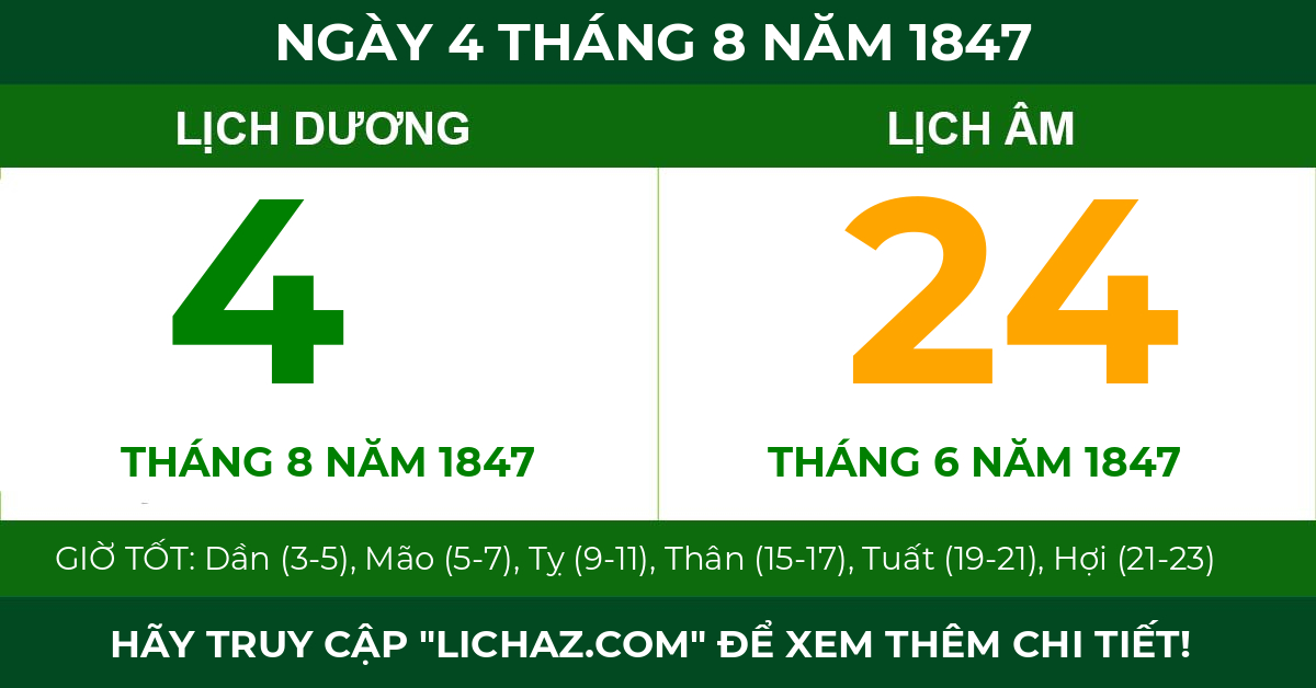 lịch âm ngày 4 tháng 8 năm 1847