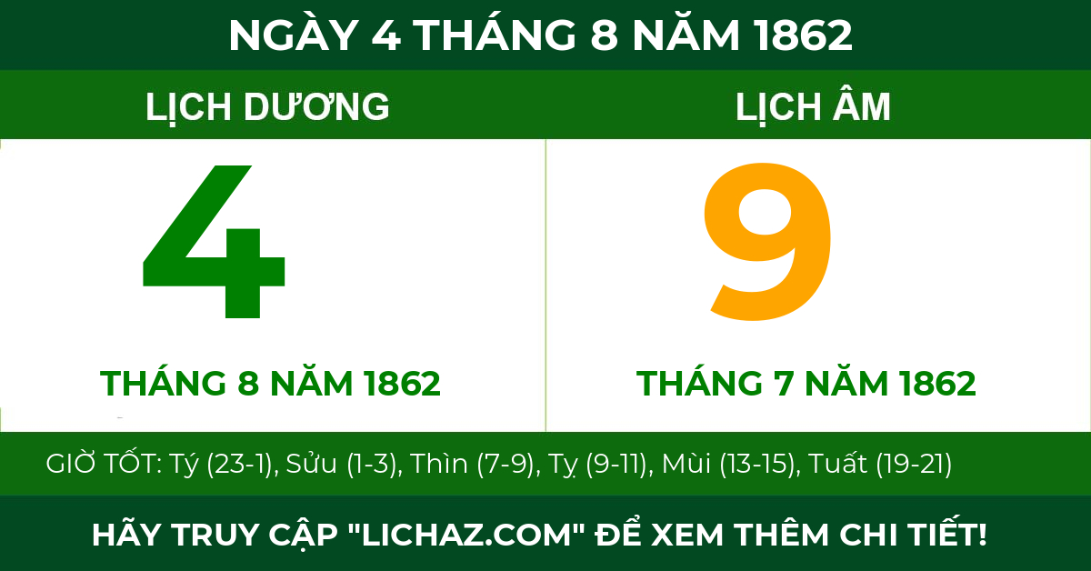 lịch âm ngày 4 tháng 8 năm 1862