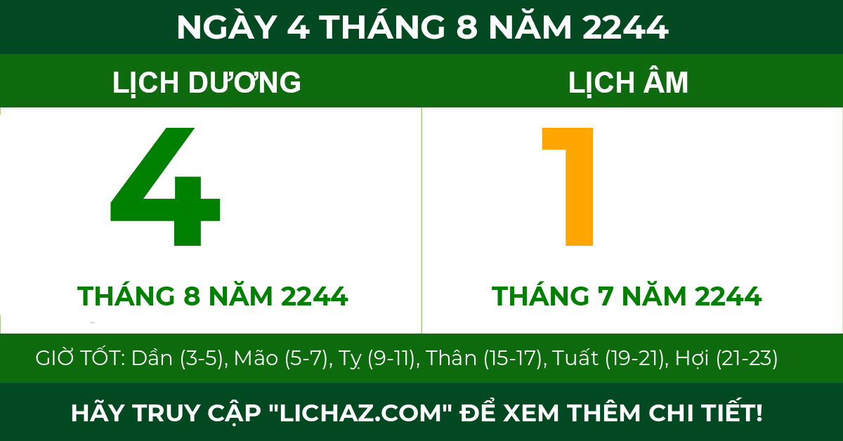 lịch âm ngày 4 tháng 8 năm 2244