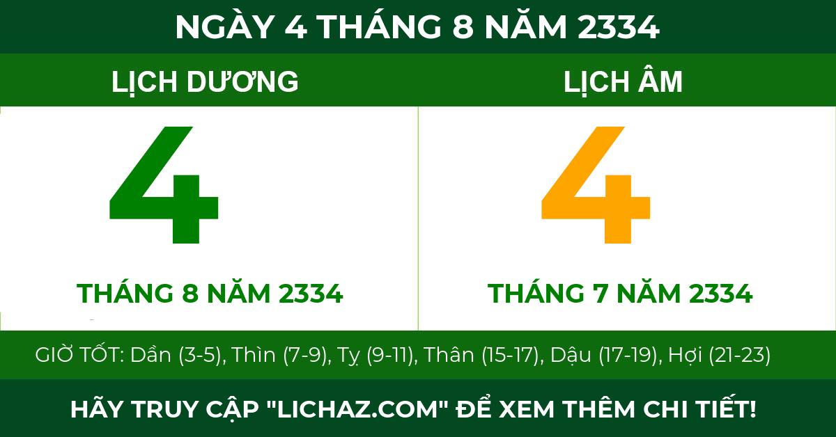 lịch âm ngày 4 tháng 8 năm 2334