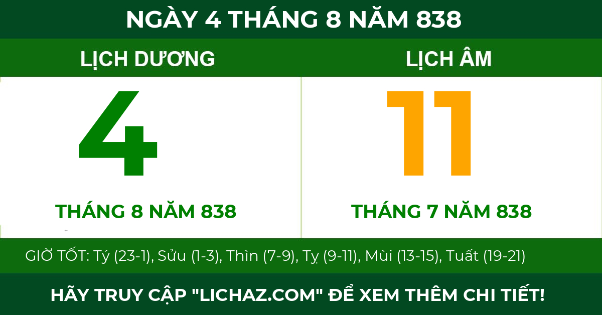 lịch âm ngày 4 tháng 8 năm 838
