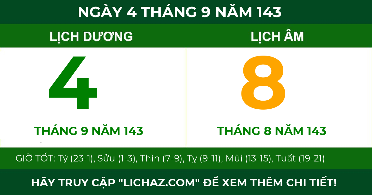 lịch âm ngày 4 tháng 9 năm 143
