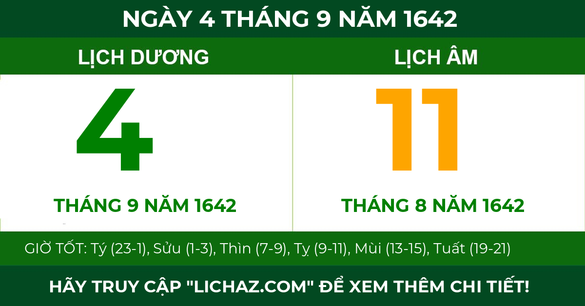 lịch âm ngày 4 tháng 9 năm 1642