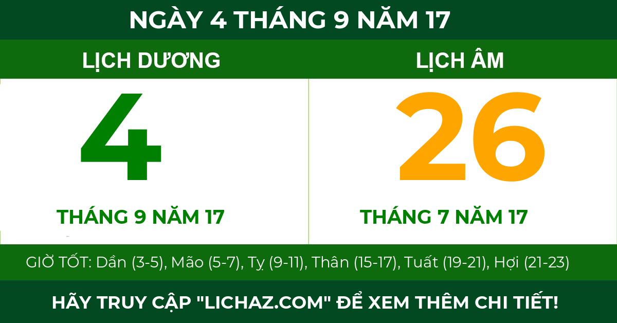 lịch âm ngày 4 tháng 9 năm 17