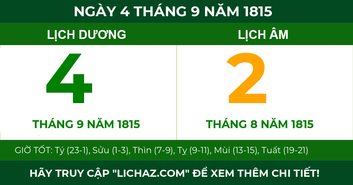 lịch âm ngày 4 tháng 9 năm 1815