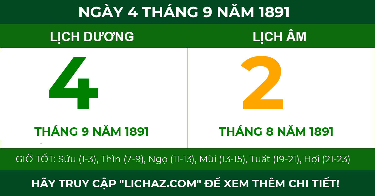 lịch âm ngày 4 tháng 9 năm 1891