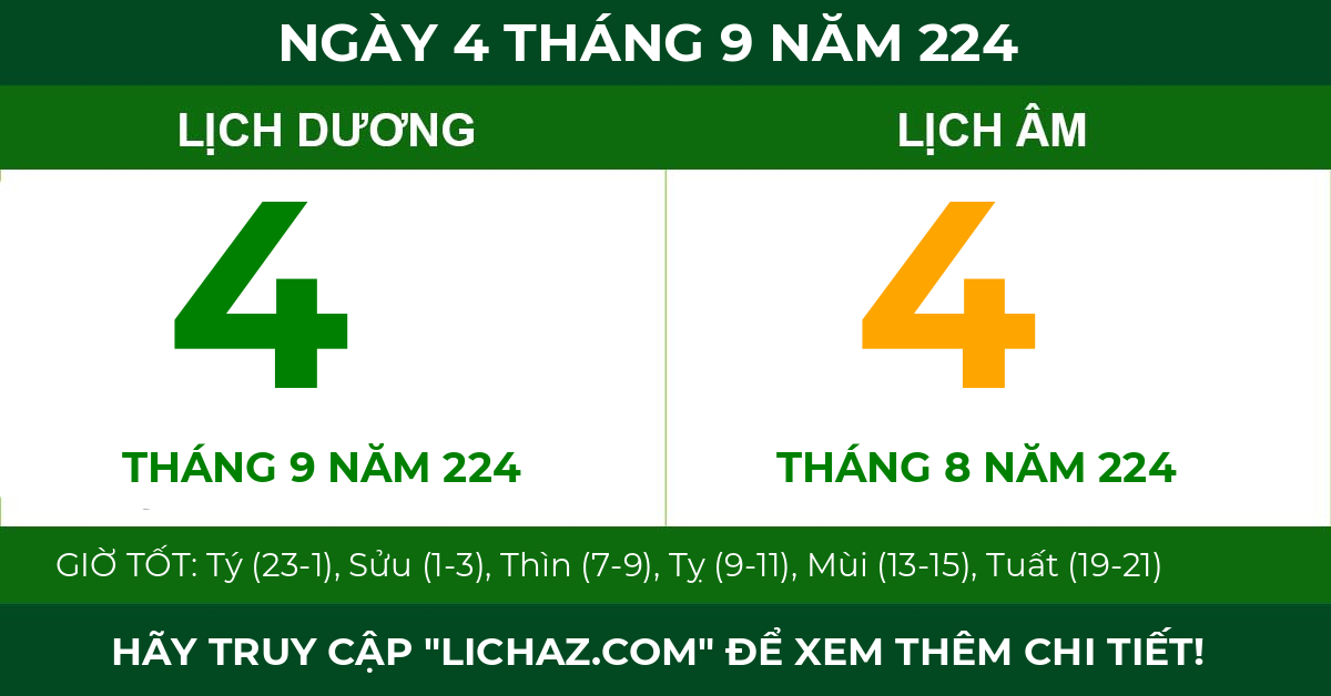 lịch âm ngày 4 tháng 9 năm 224