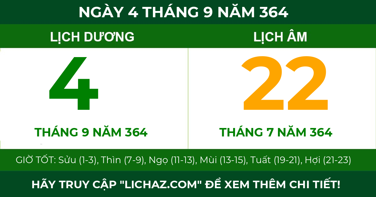 lịch âm ngày 4 tháng 9 năm 364