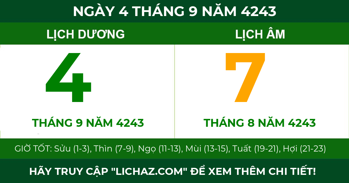 lịch âm ngày 4 tháng 9 năm 4243