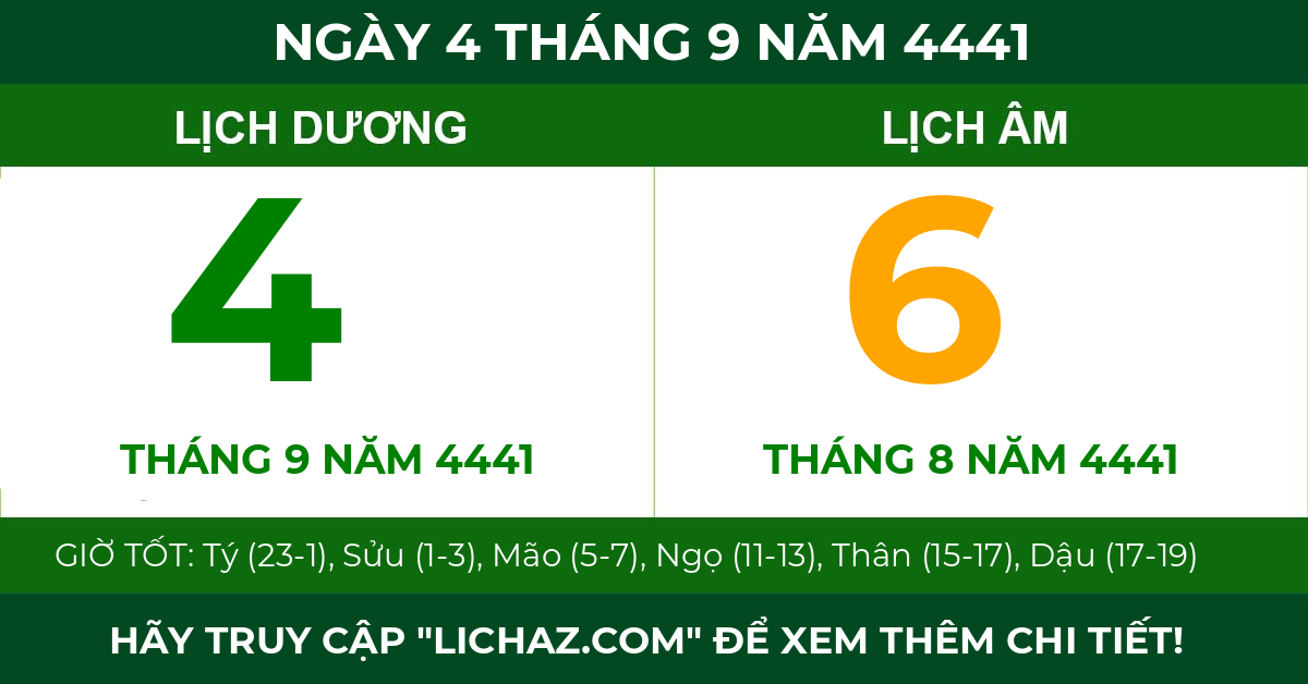 lịch âm ngày 4 tháng 9 năm 4441