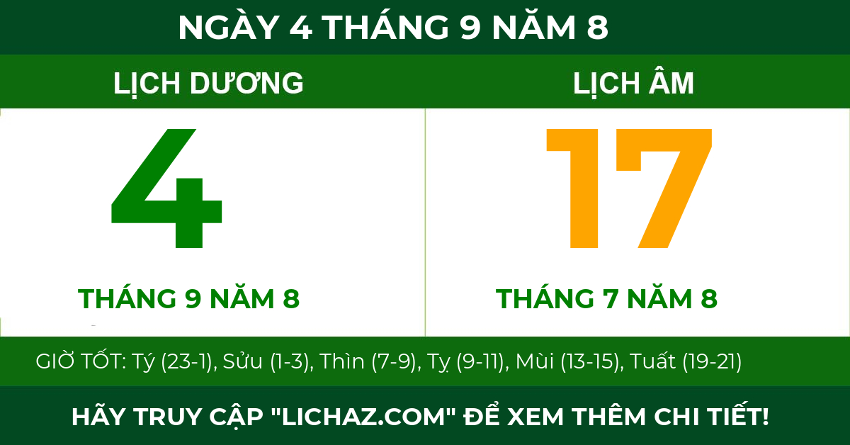 lịch âm ngày 4 tháng 9 năm 8