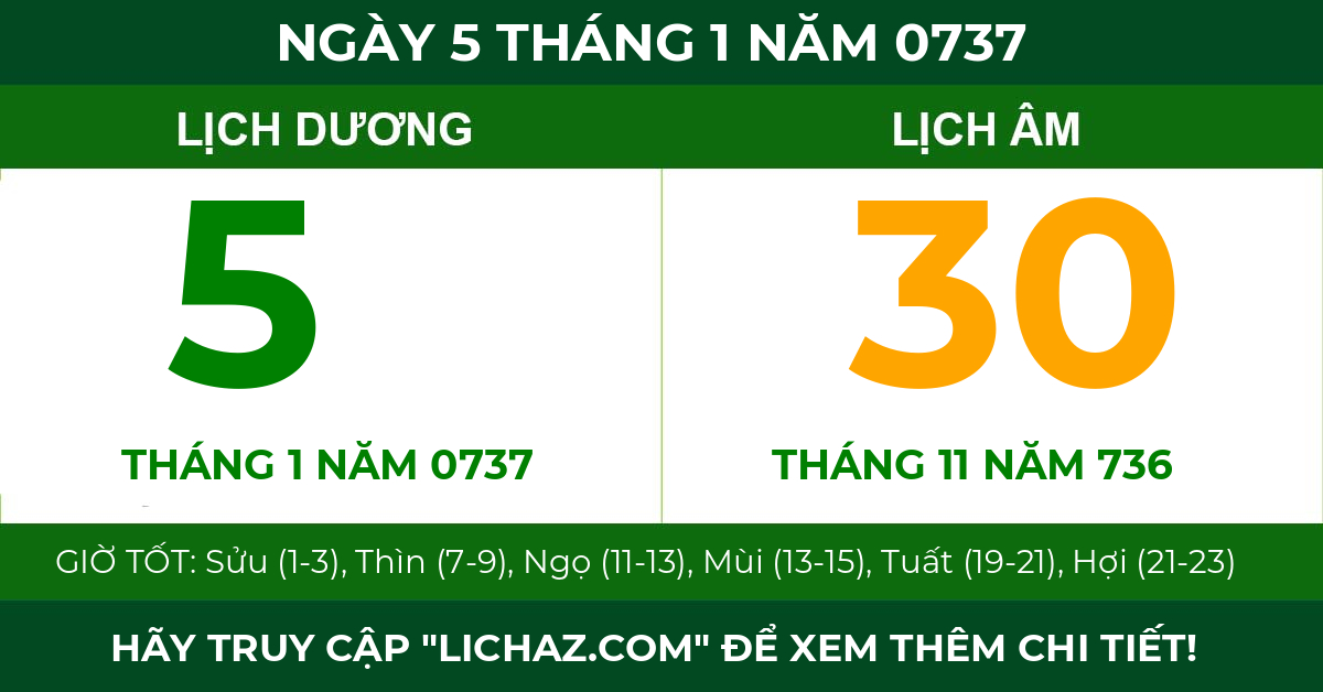 lịch âm ngày 5 tháng 1 năm 0737