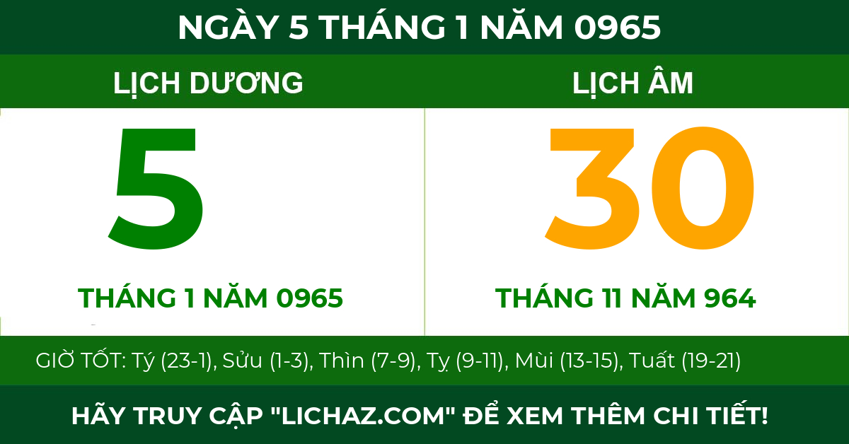 lịch âm ngày 5 tháng 1 năm 0965
