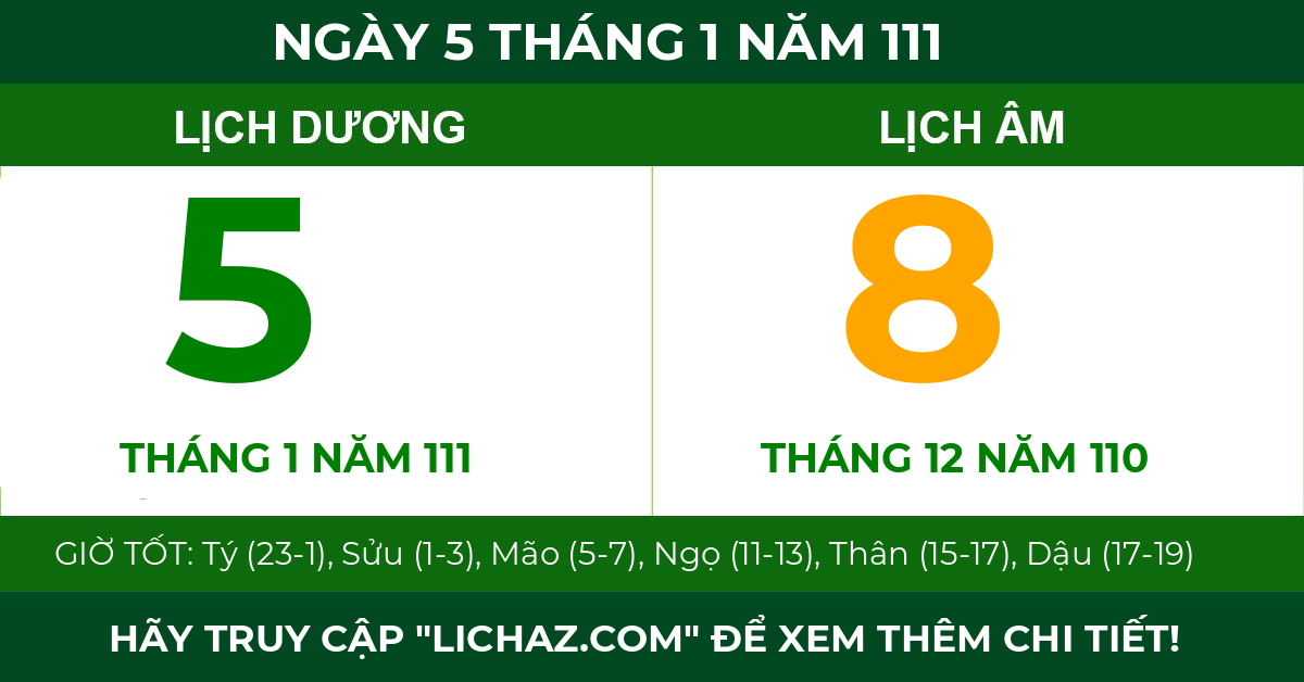 lịch âm ngày 5 tháng 1 năm 111