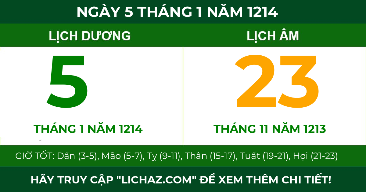 lịch âm ngày 5 tháng 1 năm 1214