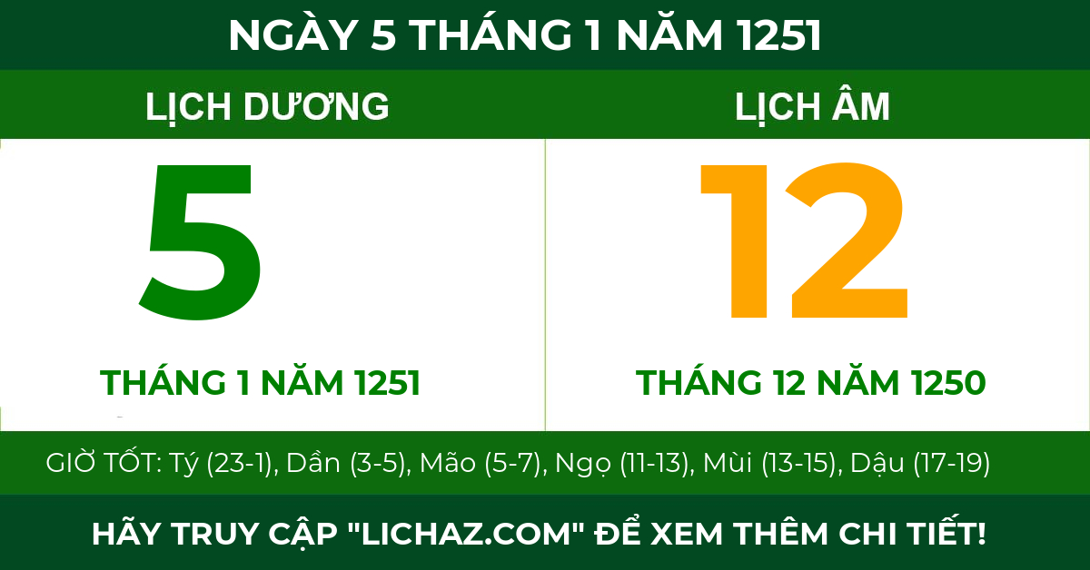 lịch âm ngày 5 tháng 1 năm 1251