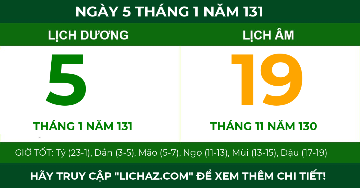 lịch âm ngày 5 tháng 1 năm 131