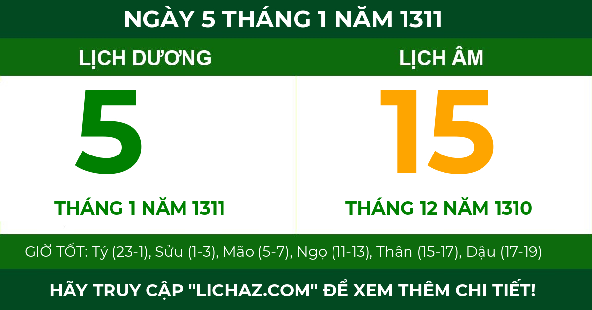 lịch âm ngày 5 tháng 1 năm 1311