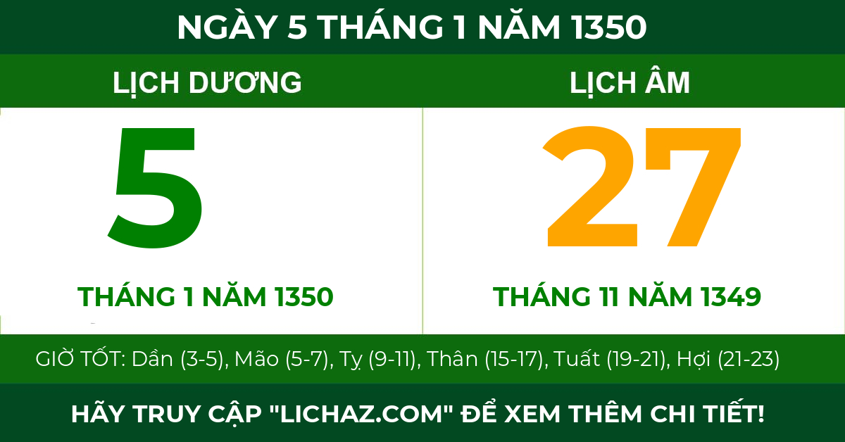 lịch âm ngày 5 tháng 1 năm 1350