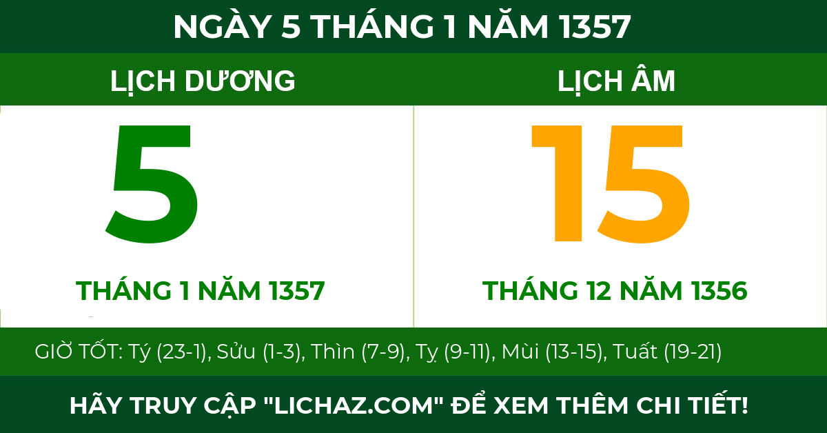 lịch âm ngày 5 tháng 1 năm 1357