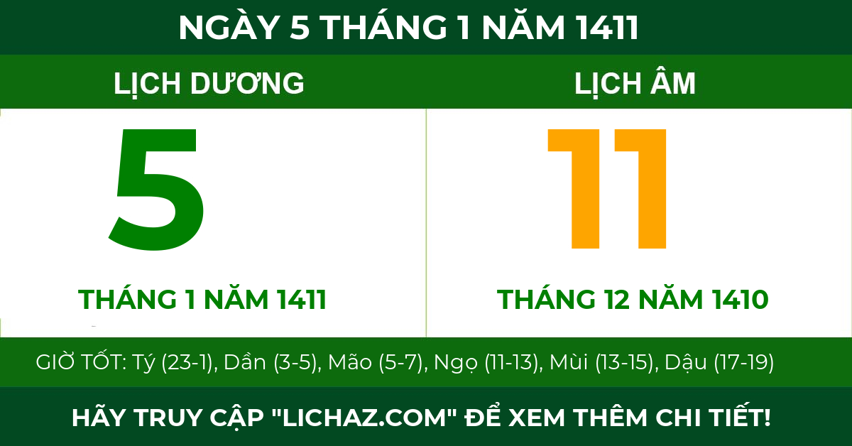 lịch âm ngày 5 tháng 1 năm 1411
