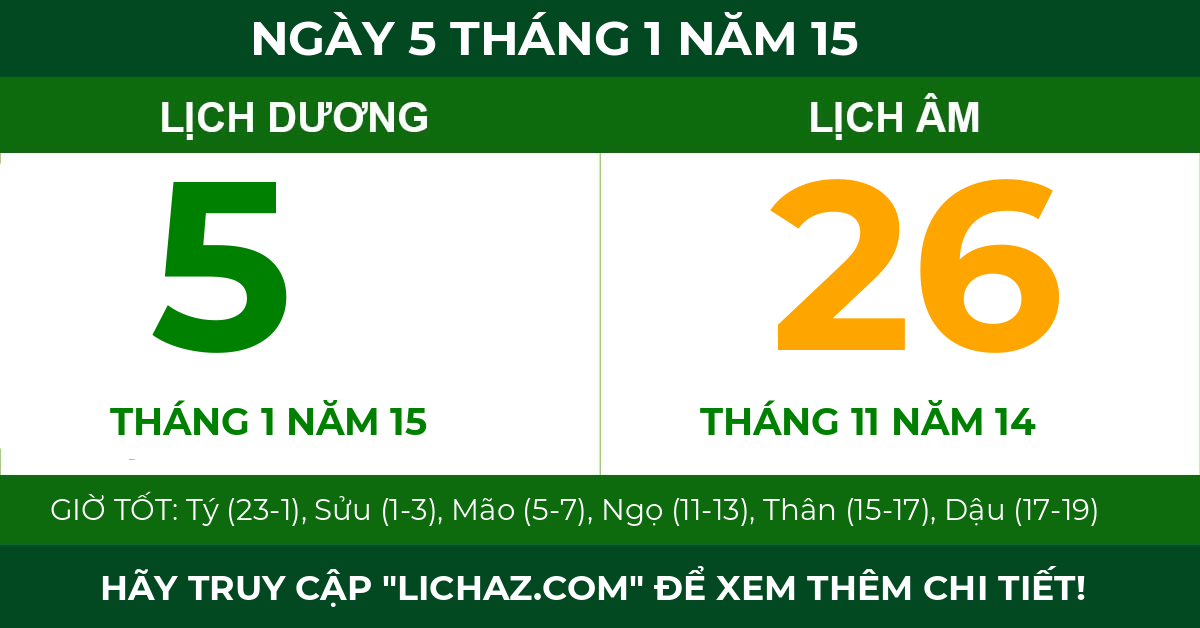 lịch âm ngày 5 tháng 1 năm 15