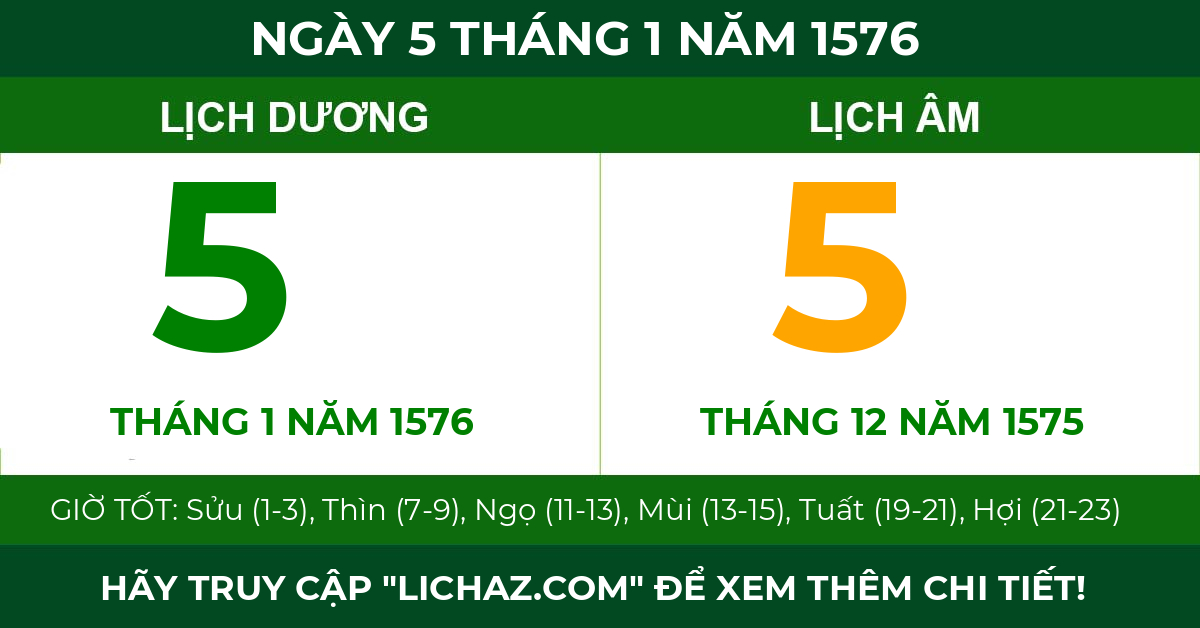 lịch âm ngày 5 tháng 1 năm 1576