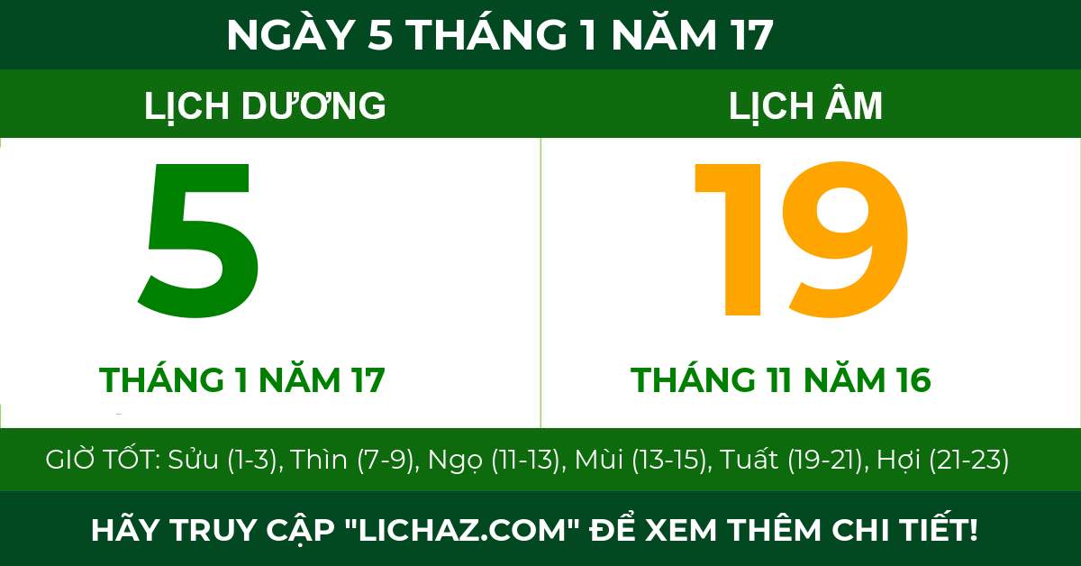 lịch âm ngày 5 tháng 1 năm 17
