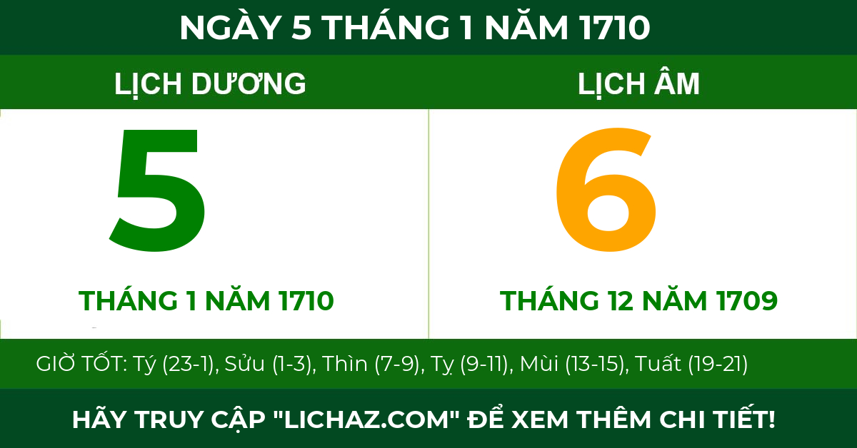 lịch âm ngày 5 tháng 1 năm 1710